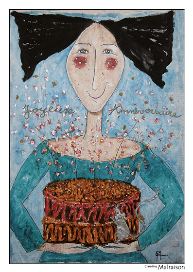 Carte postale de Claudine Malraison • Le gâteau d'anniversaire